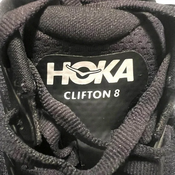 Hoka One One Clifton 8 Running Shoes Women's Size 7.5 B Black White - Picture 10 of 12